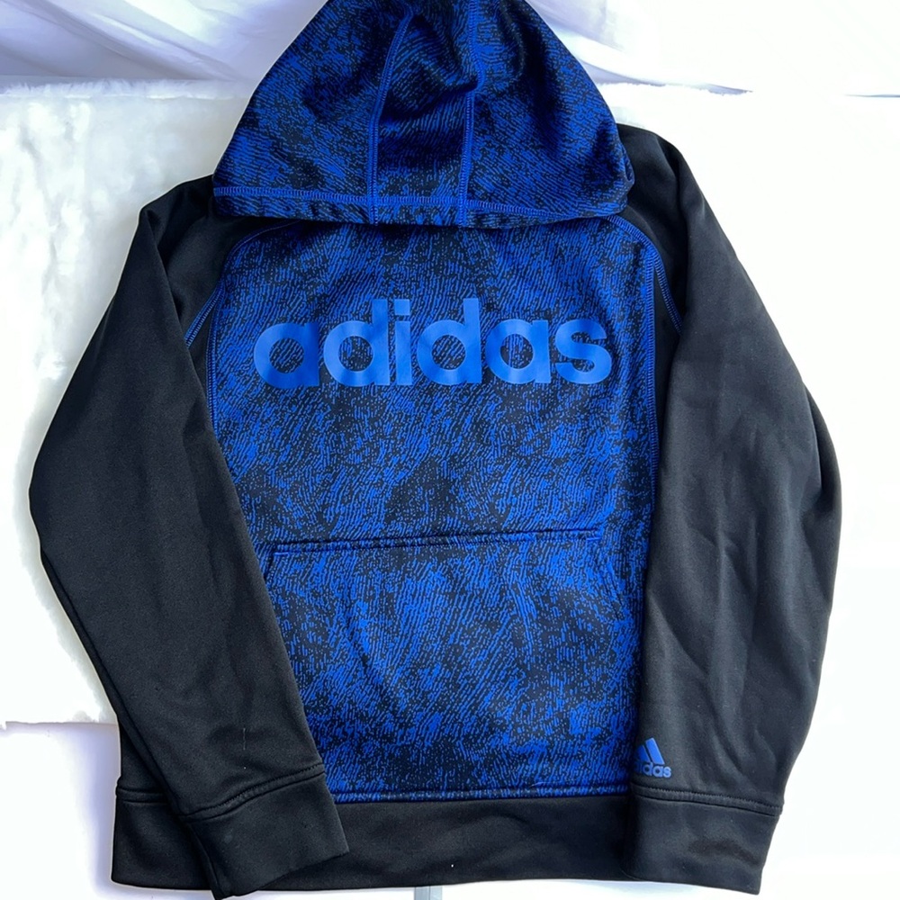 Adidas Youth Long Sleeve Royal Blue Black Hoodie Sweatshirt Boys Size Medium